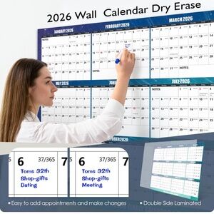Dry Erase 2026 Wall Calendar - Blue/White